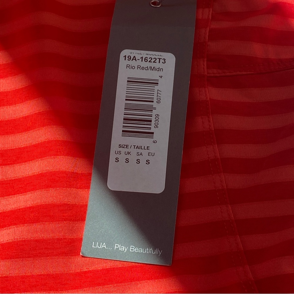 Lija NWT Red Orange Stripe Sleeveless Polo S | Tenniscore Golf Top | Preppy - Picture 10 of 13